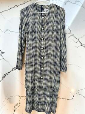 Ultra Dress New York Vintage Black and White Checkered Long Sleeve Dress with Pe
